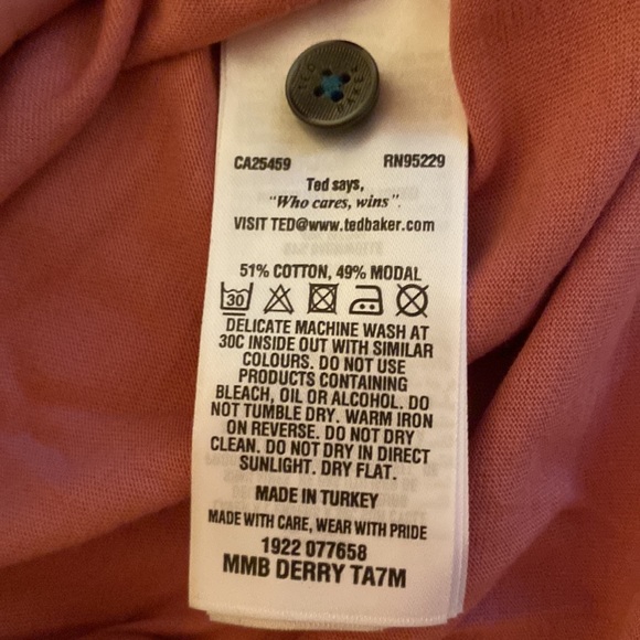 Men’s Ted Baker London Polo, Pink, Size = 3 (M), NWOT - Picture 3 of 4